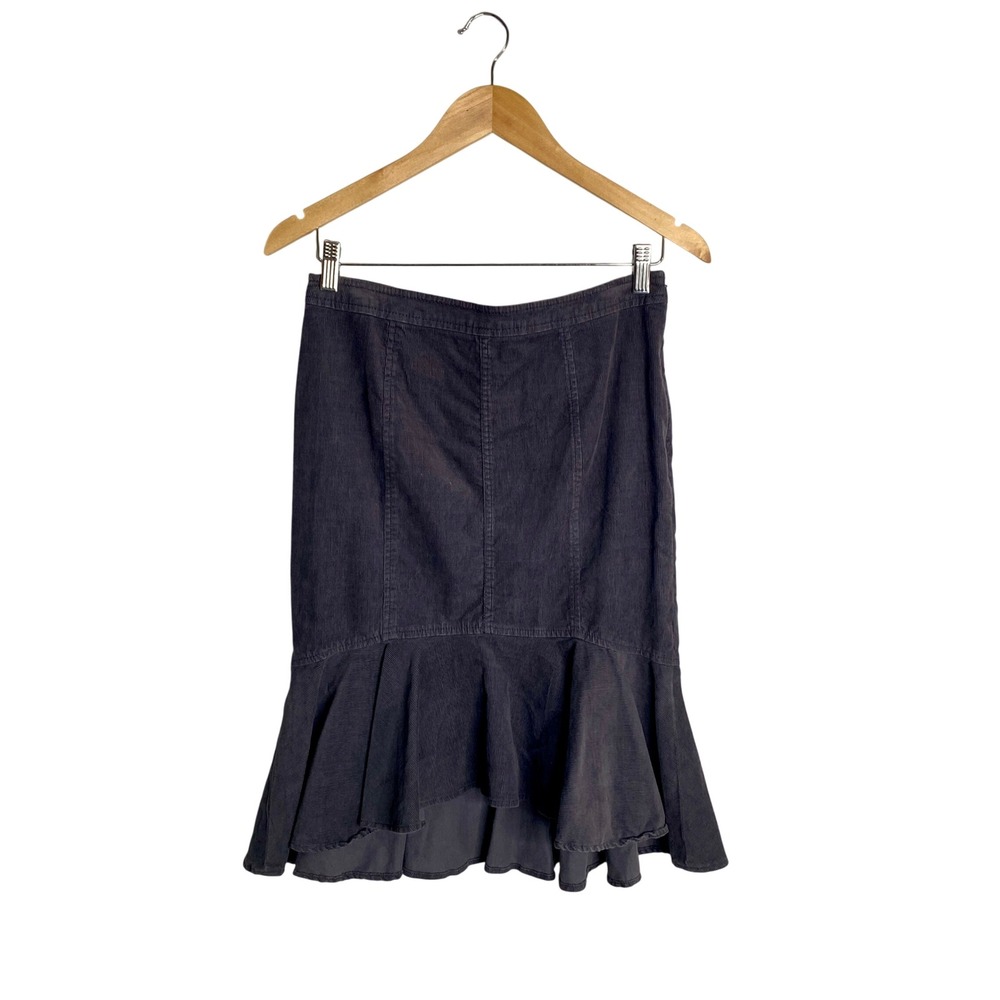 Pilcro Anthropologie Corduroy Trumpet Ruffle Midi Skirt Dark Academia 4 Coquette